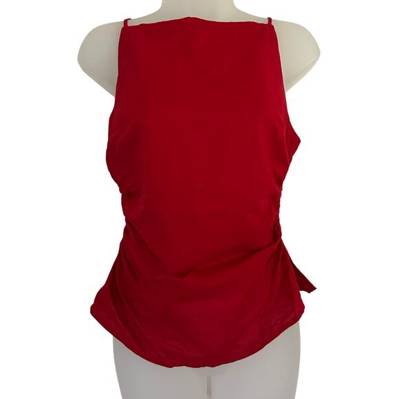 Madewell Ruched Square Neck Linen Cotton Smocked Back Red Lined Tank 2 New - Picture 3 of 12